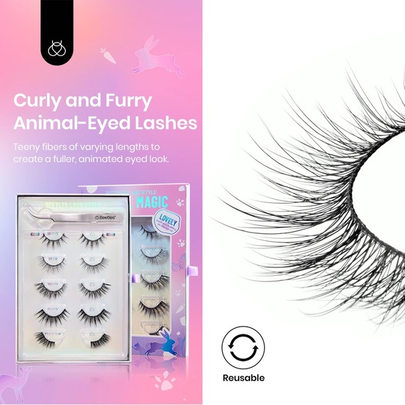 Easy False Eyelashes Animal Magic 5 pairs of Mixed Super Natural with tweezers - Picture 3 of 12